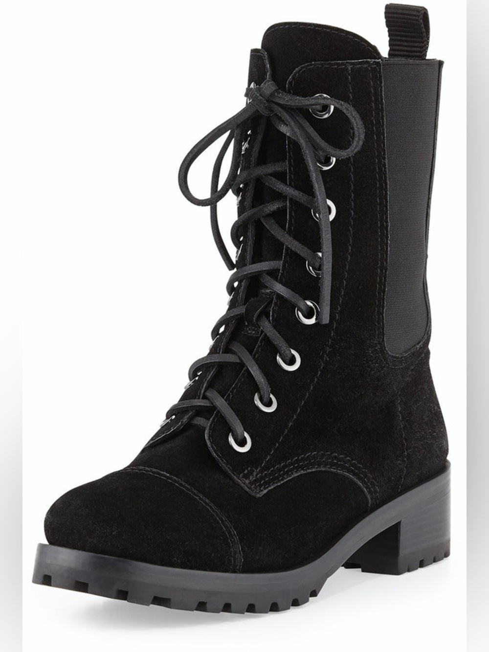 Tory Burch Broome Suede Combat Boot Black Size 8 - Picture 1 of 8